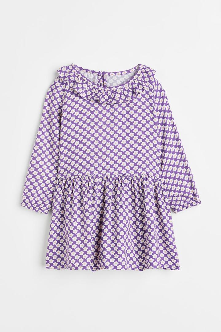H & M - Patterned Ruffled Dress - Purple