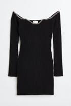 H & M - Rhinestone-trimmed Dress - Black