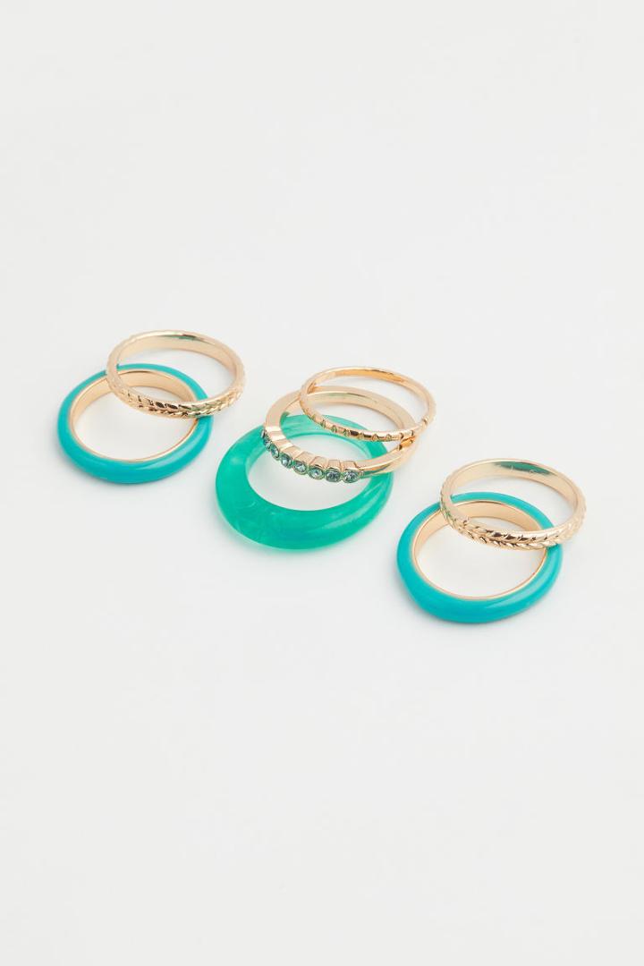 H & M - 7-pack Rings - Turquoise