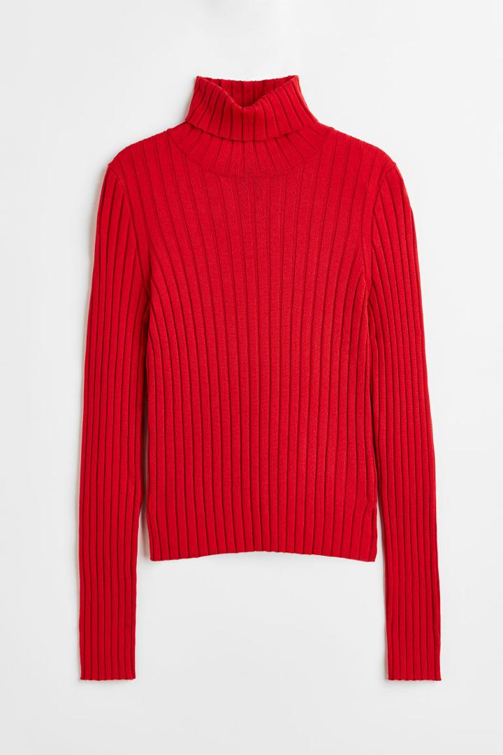 H & M - Rib-knit Turtleneck Top - Red