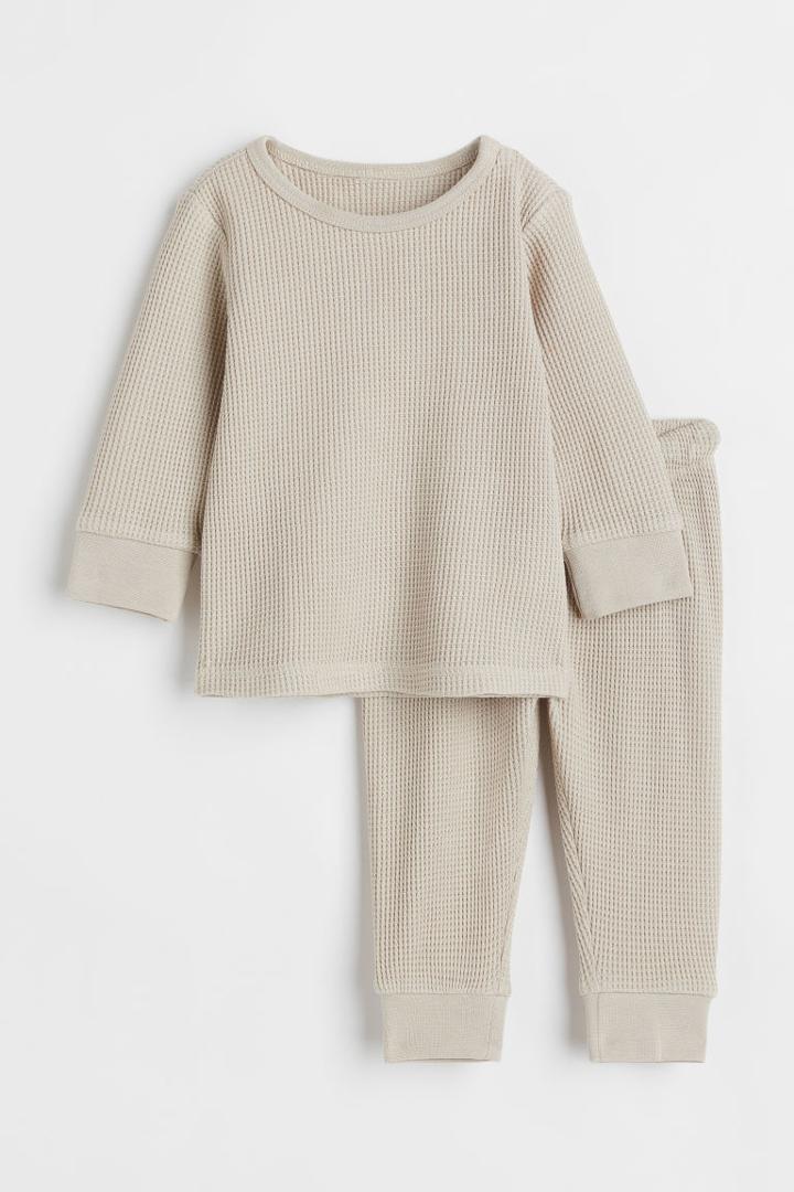 H & M - Waffled Cotton Set - Beige