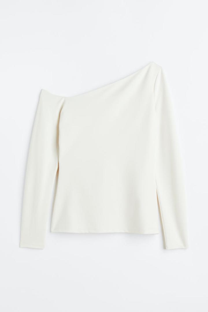 H & M - One-shoulder Long-sleeved Top - White