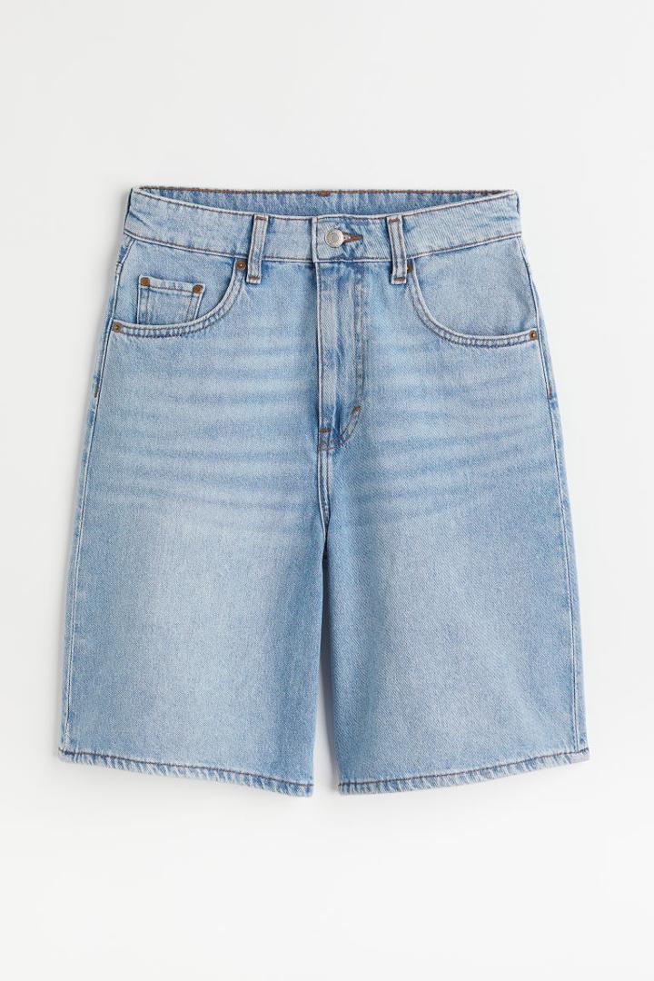 H & M - Wide Bermuda High Waist Shorts - Blue