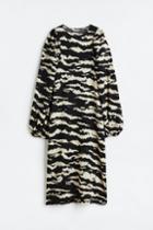 H & M - Patterned Balloon-sleeved Dress - Black