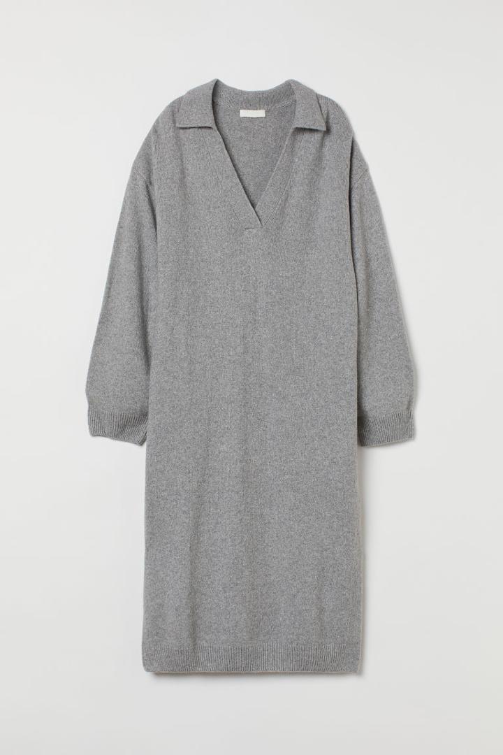H & M - Collared Knit Dress - Gray