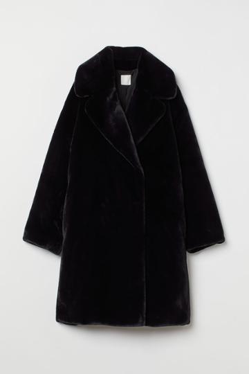 H & M - Faux Fur Coat - Black