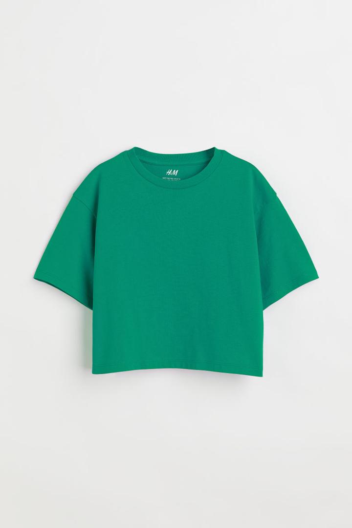 H & M - Short Cotton Jersey T-shirt - Green