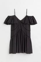 H & M - Sleeveless Flounce-trimmed Dress - Black
