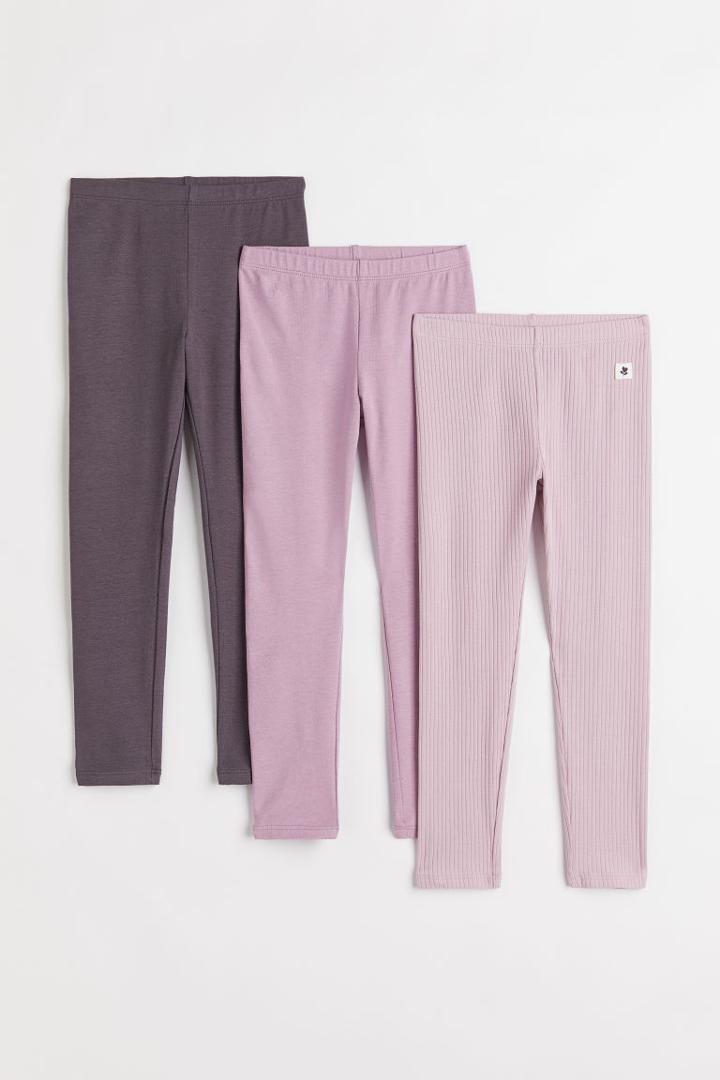 H & M - 3-pack Jersey Leggings - Purple