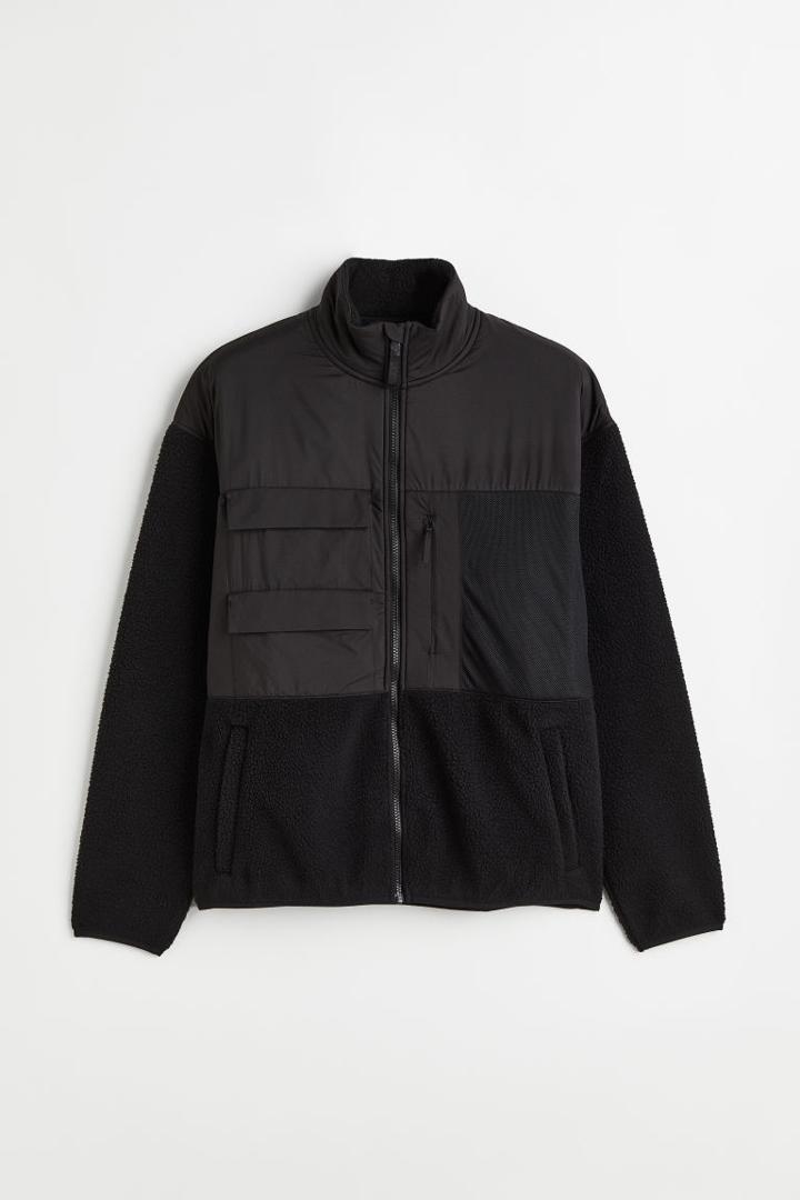 H & M - Regular Fit Fleece Sports Jacket - Black