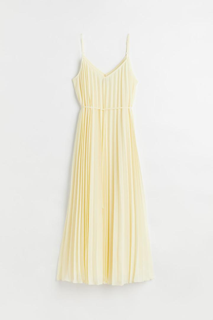 H & M - Pleated Chiffon Dress - Yellow