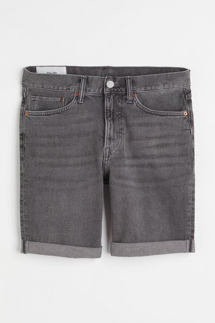 H & M - Slim Denim Shorts - Gray