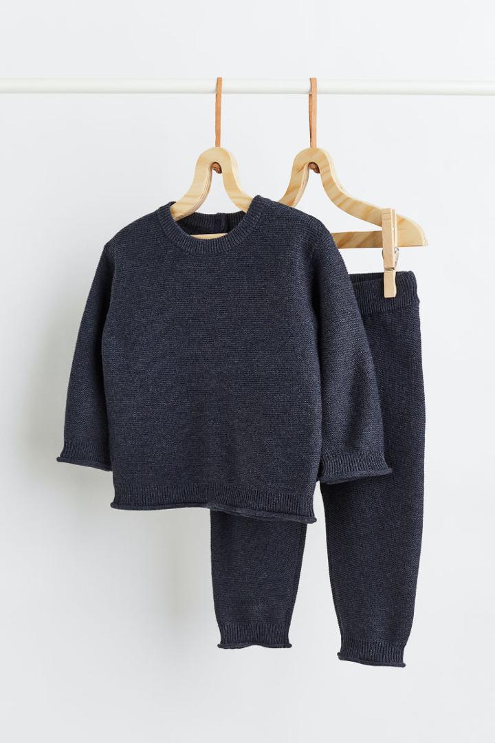 H & M - 2-piece Fine-knit Cotton Set - Blue