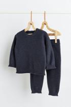 H & M - 2-piece Fine-knit Cotton Set - Blue