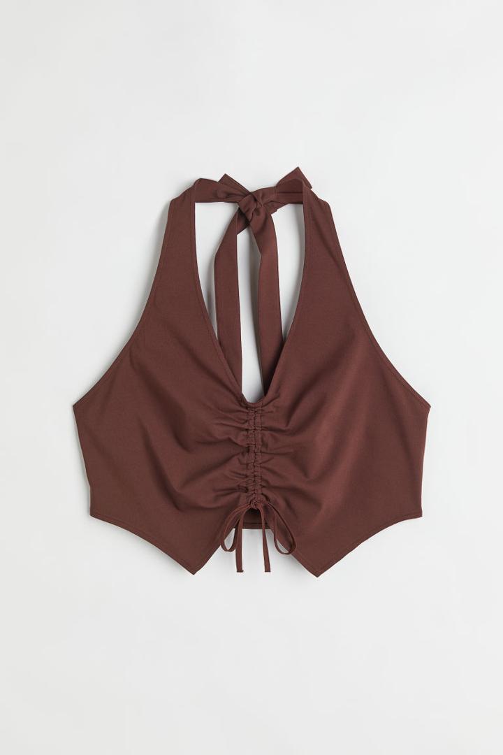 H & M - H & M+ Halterneck Crop Top - Brown