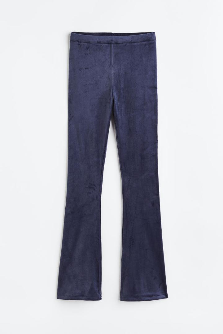 H & M - Flared Velour Pants - Blue