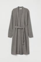 H & M - Long Cardigan With Tie Belt - Gray