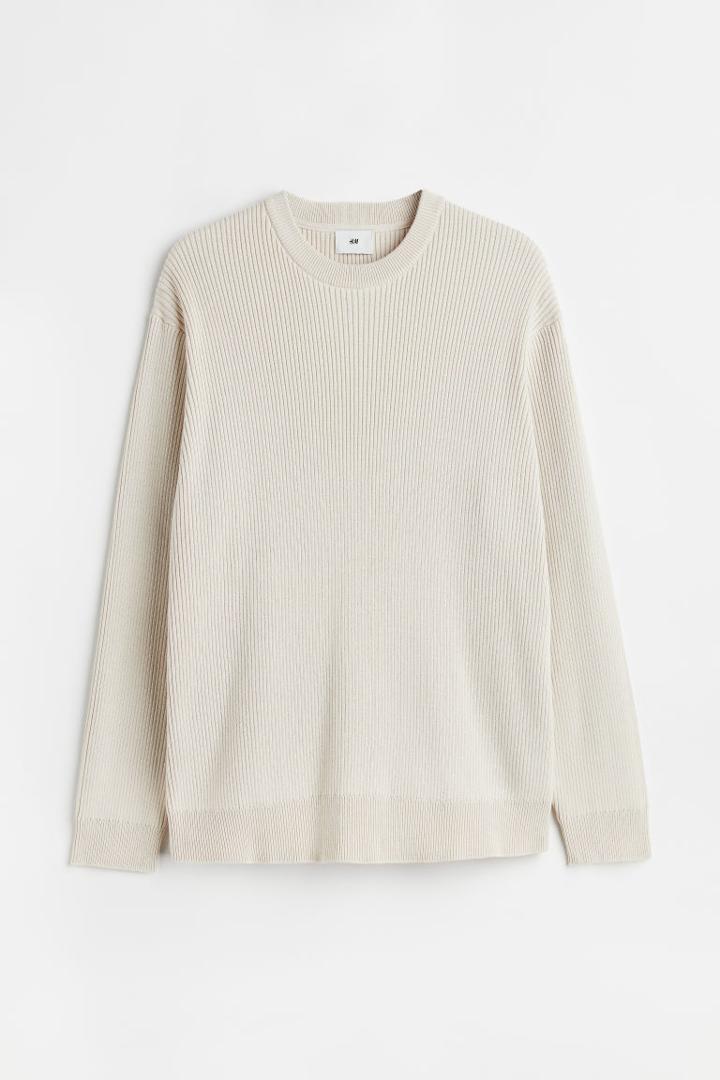 H & M - Relaxed Fit Rib-knit Sweater - Beige