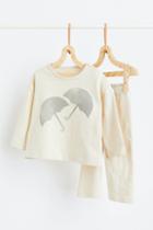 H & M - 2-piece Printed Jersey Set - Beige