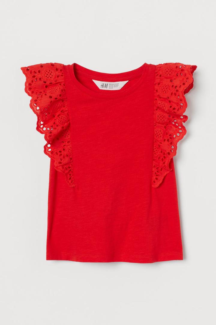 H & M - Eyelet Embroidery-detail Top - Red