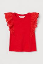 H & M - Eyelet Embroidery-detail Top - Red