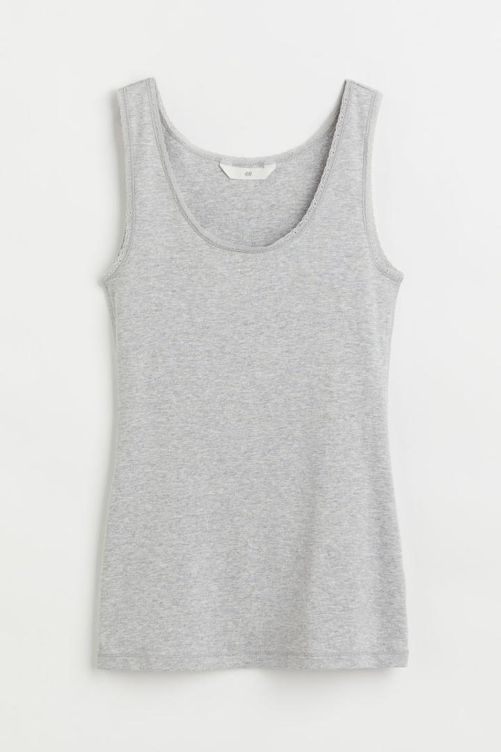H & M - Lace-trimmed Tank Top - Gray