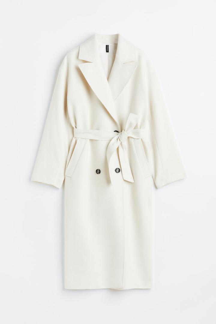 H & M - H & M+ Tie-belt Coat - White