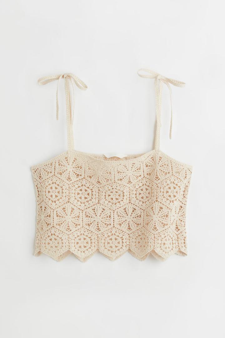 H & M - Crochet-look Top - White