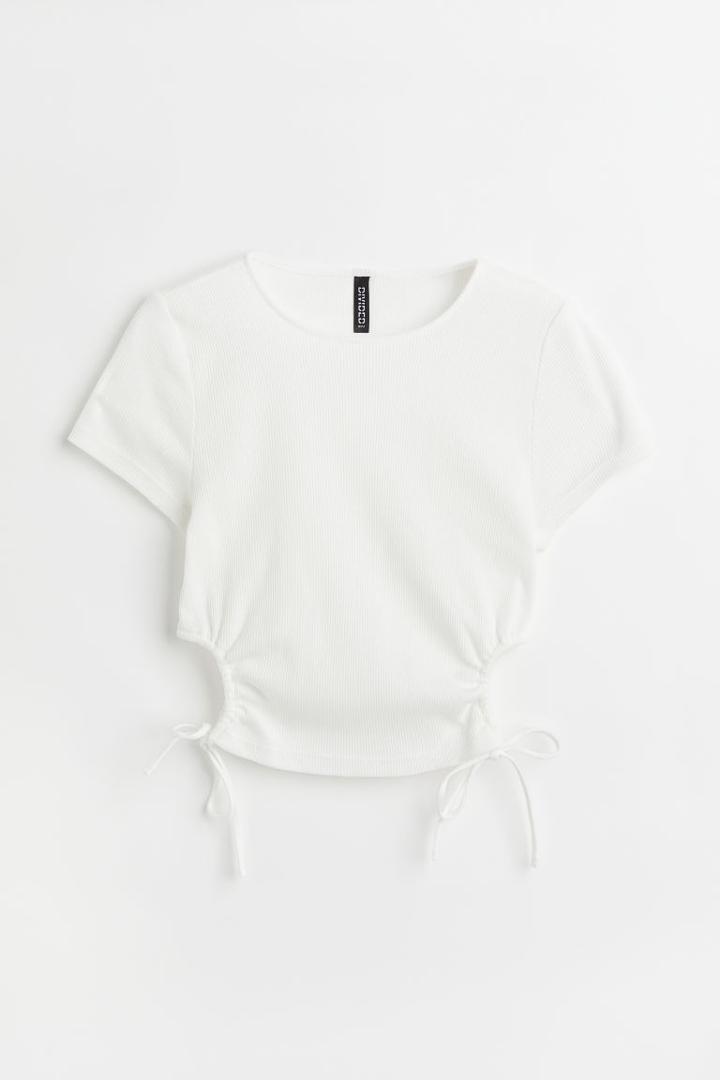 H & M - Ribbed Cut-out Top - White