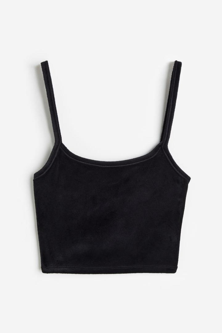 H & M - Velour Crop Top - Black