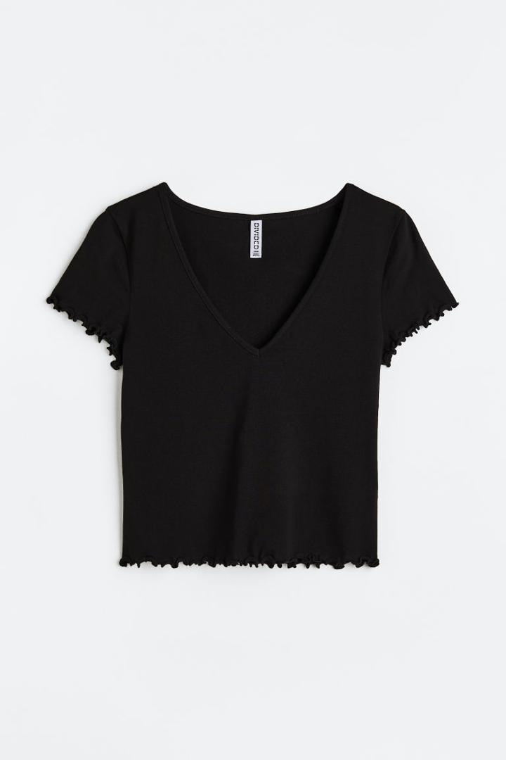 H & M - V-neck Cropped Top - Black