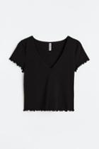 H & M - V-neck Cropped Top - Black