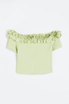 H & M - Ruffle-trimmed Off-the-shoulder Top - Green