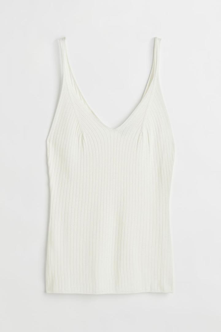 H & M - Rib-knit Tank Top - White