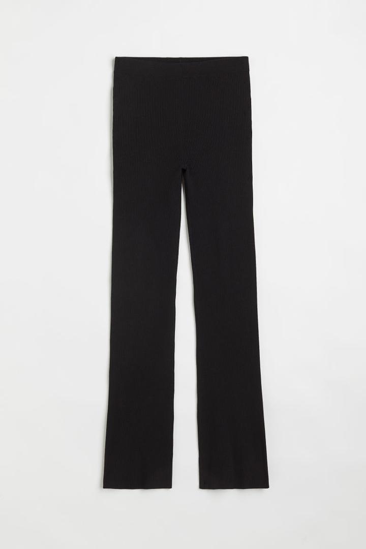H & M - Ribbed Flared Pants - Black