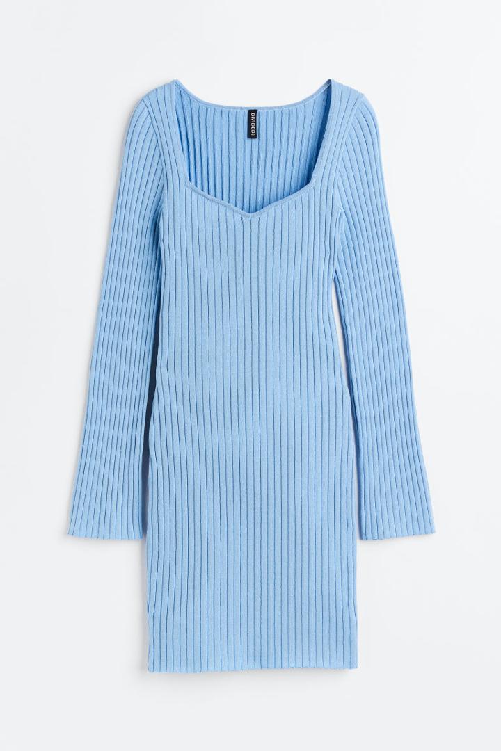 H & M - Rib-knit Bodycon Dress - Blue