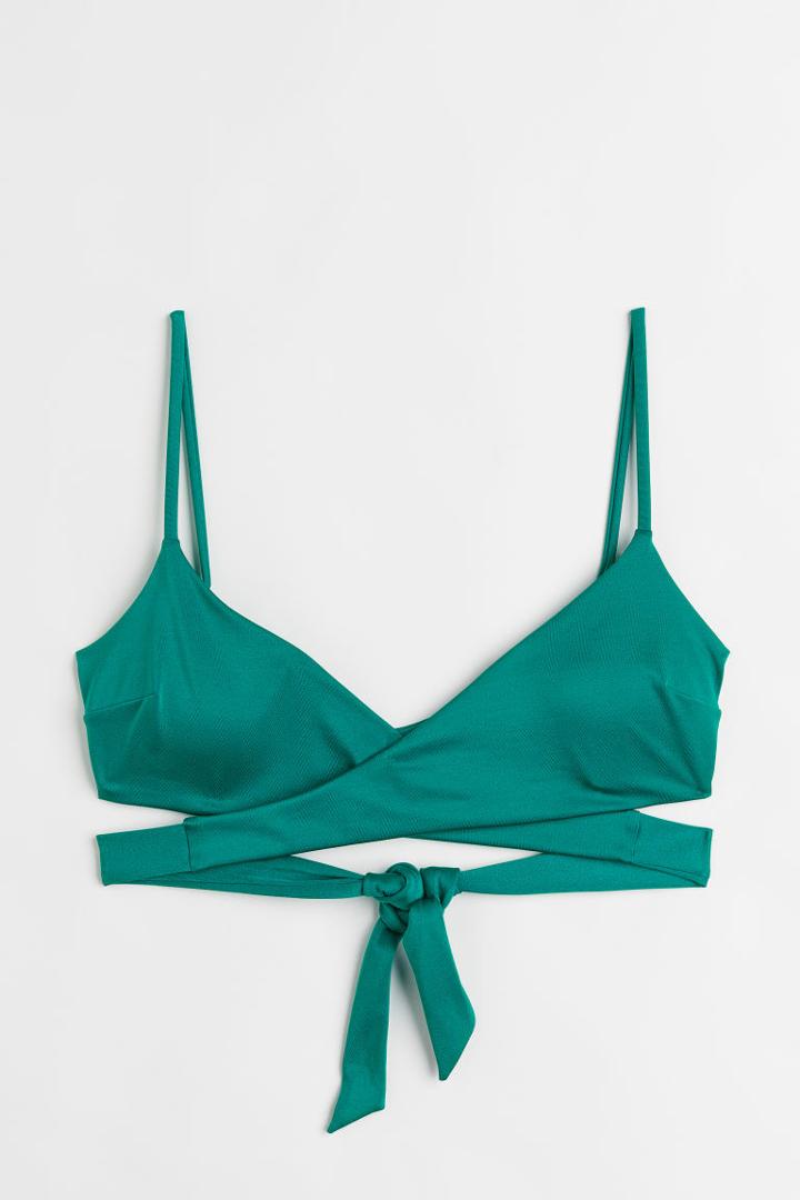H & M - Tie-detail Bikini Top - Green