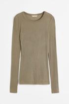 H & M - Ribbed Silk-blend Top - Green
