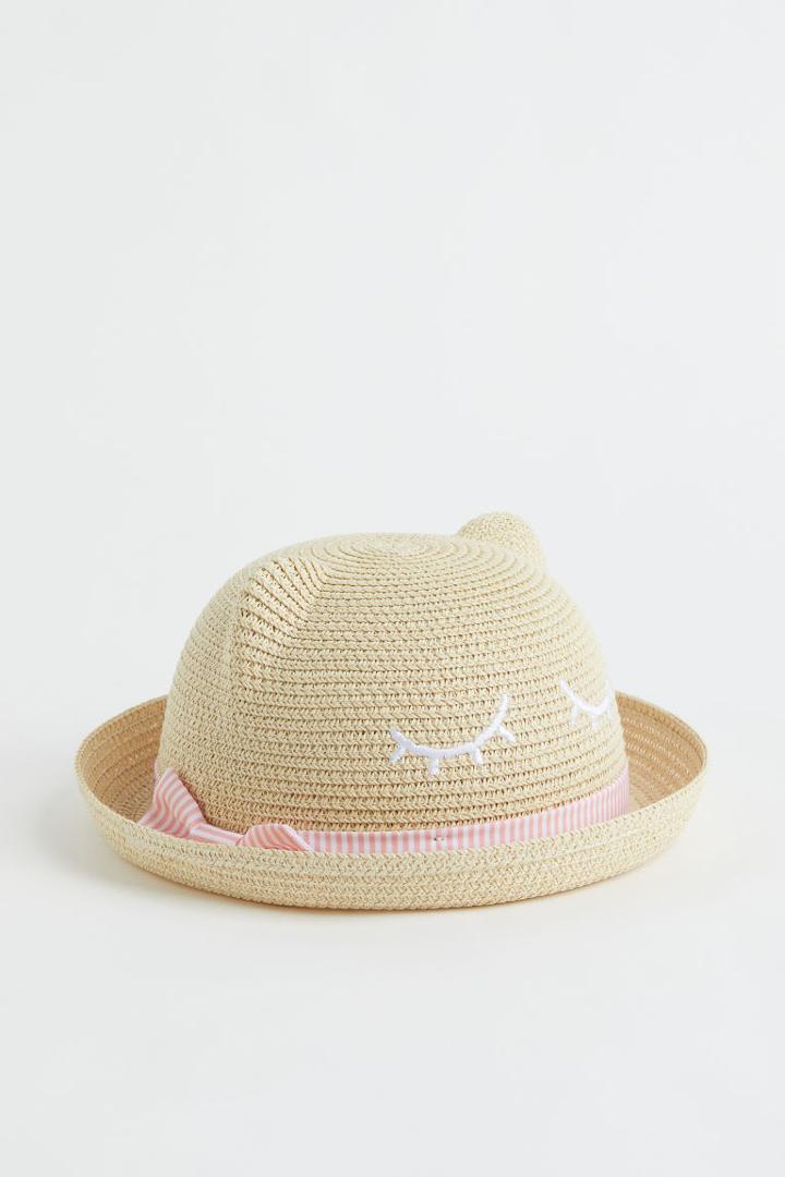H & M - Ear-topped Straw Hat - Beige