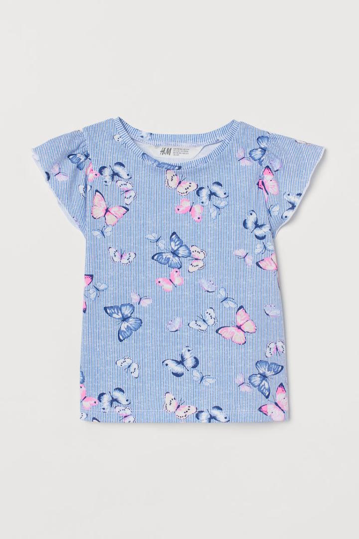 H & M - Butterfly-sleeved Jersey Top - Blue