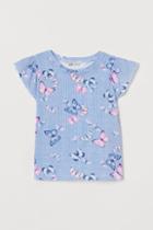 H & M - Butterfly-sleeved Jersey Top - Blue