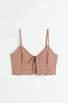 H & M - Tie-front Peplum Crop Top - Beige