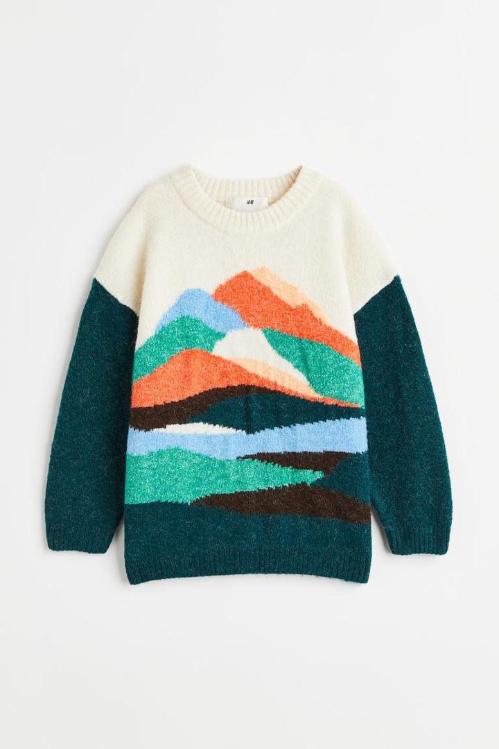 H & M - Oversized Jacquard-knit Sweater - Green
