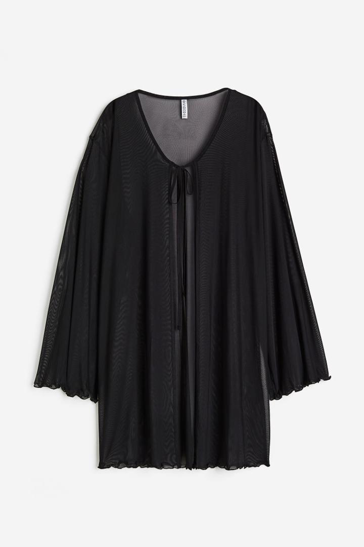 H & M - Tie-detail Mesh Tunic - Black