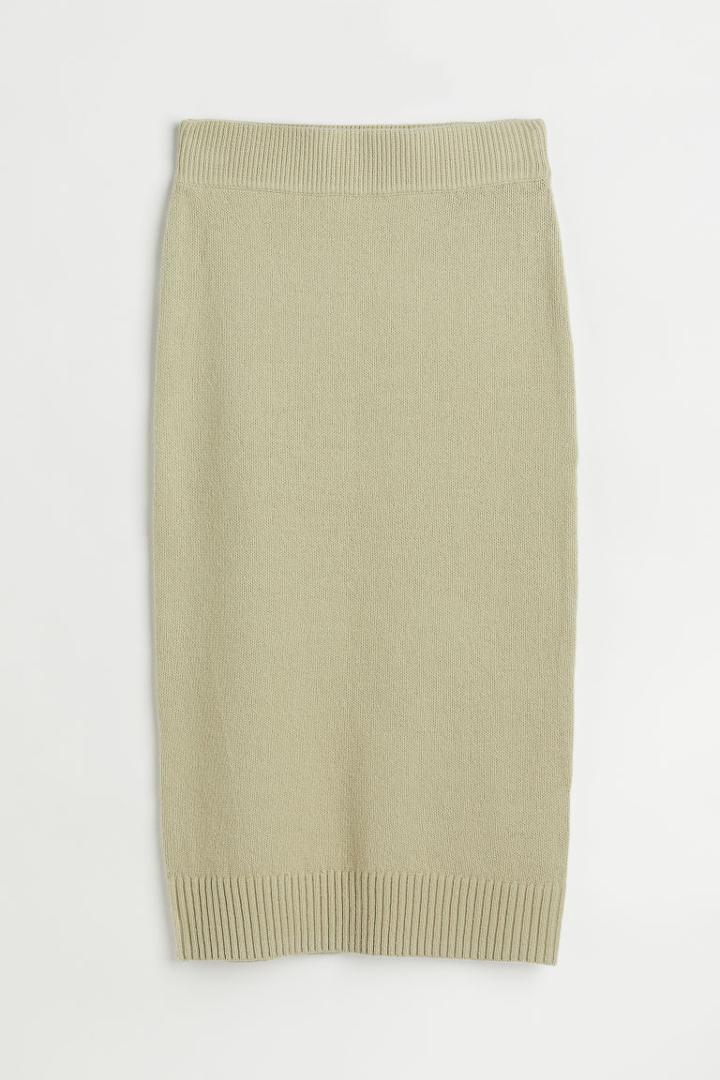 H & M - Knit Slit-hem Dress - Green