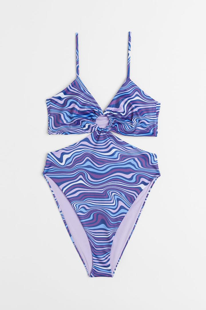 H & M - High Leg Cut-out Swimsuit - Purple