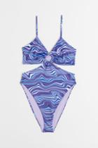 H & M - High Leg Cut-out Swimsuit - Purple