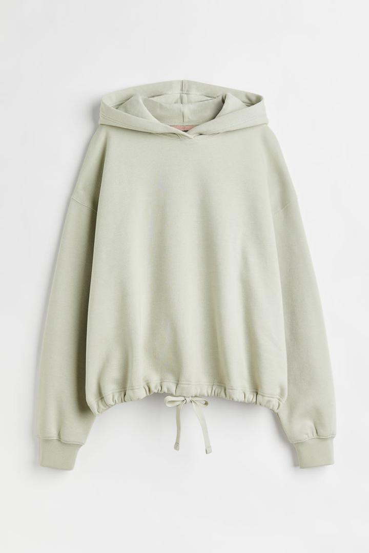H & M - Boxy Drawstring Hoodie - Green
