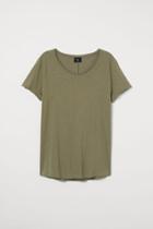 H & M - Raw-edge T-shirt - Green