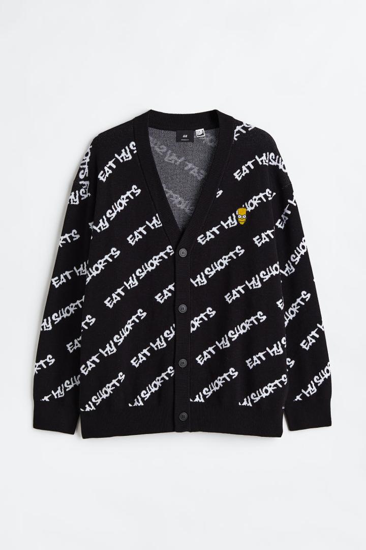 H & M - Oversized Fit Jacquard-knit Cardigan - Black